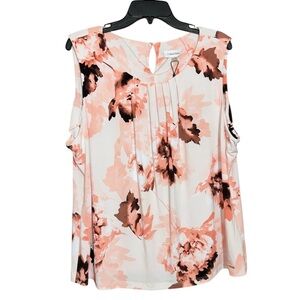 Calvin Klein Women's Floral Sleeveless Blouse - Pink and Cream size 2X